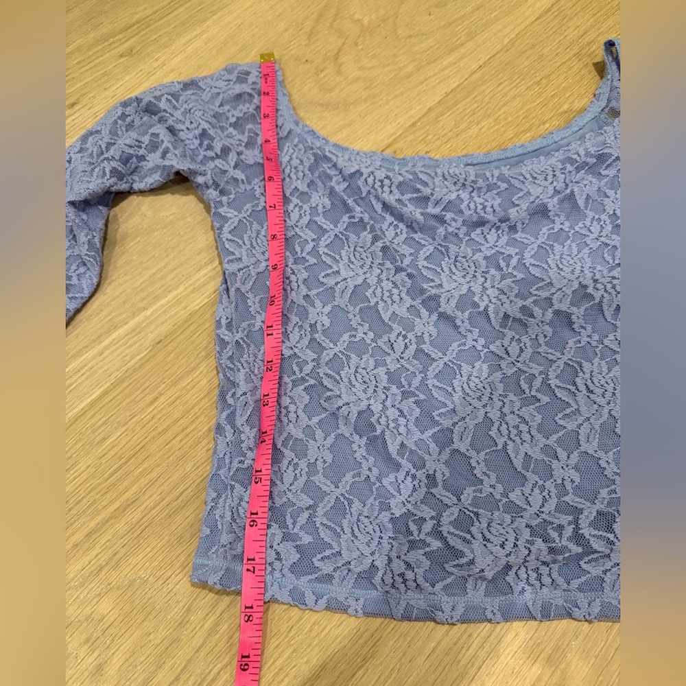 Kimchi Blue Off the Shoulder Lace Floral Lavender Top - Picture 6 of 9